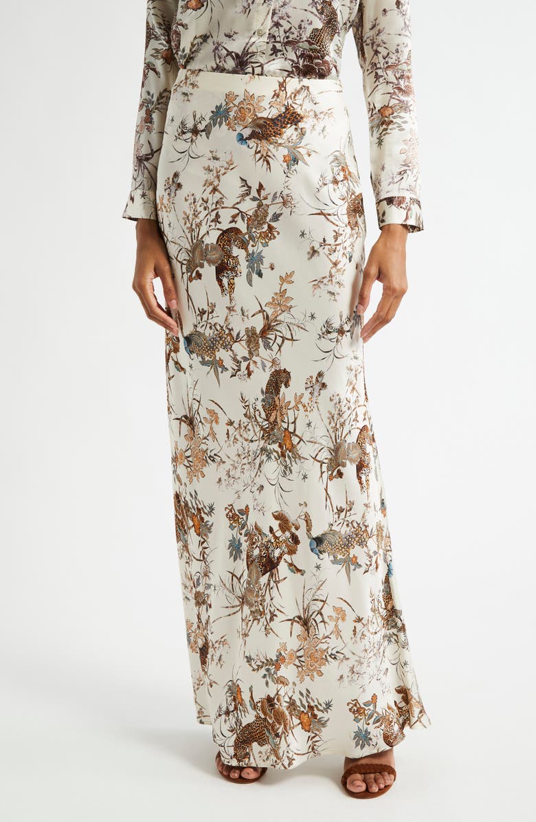 L'AGENCE Zeta Jungle Print Satin Maxi Skirt, Main, color,