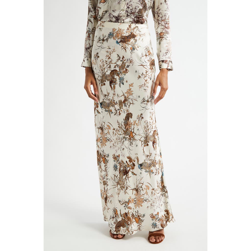 Shop L Agence L'agence Zeta Jungle Print Satin Maxi Skirt In Ecru Multi Tapestry Jungle