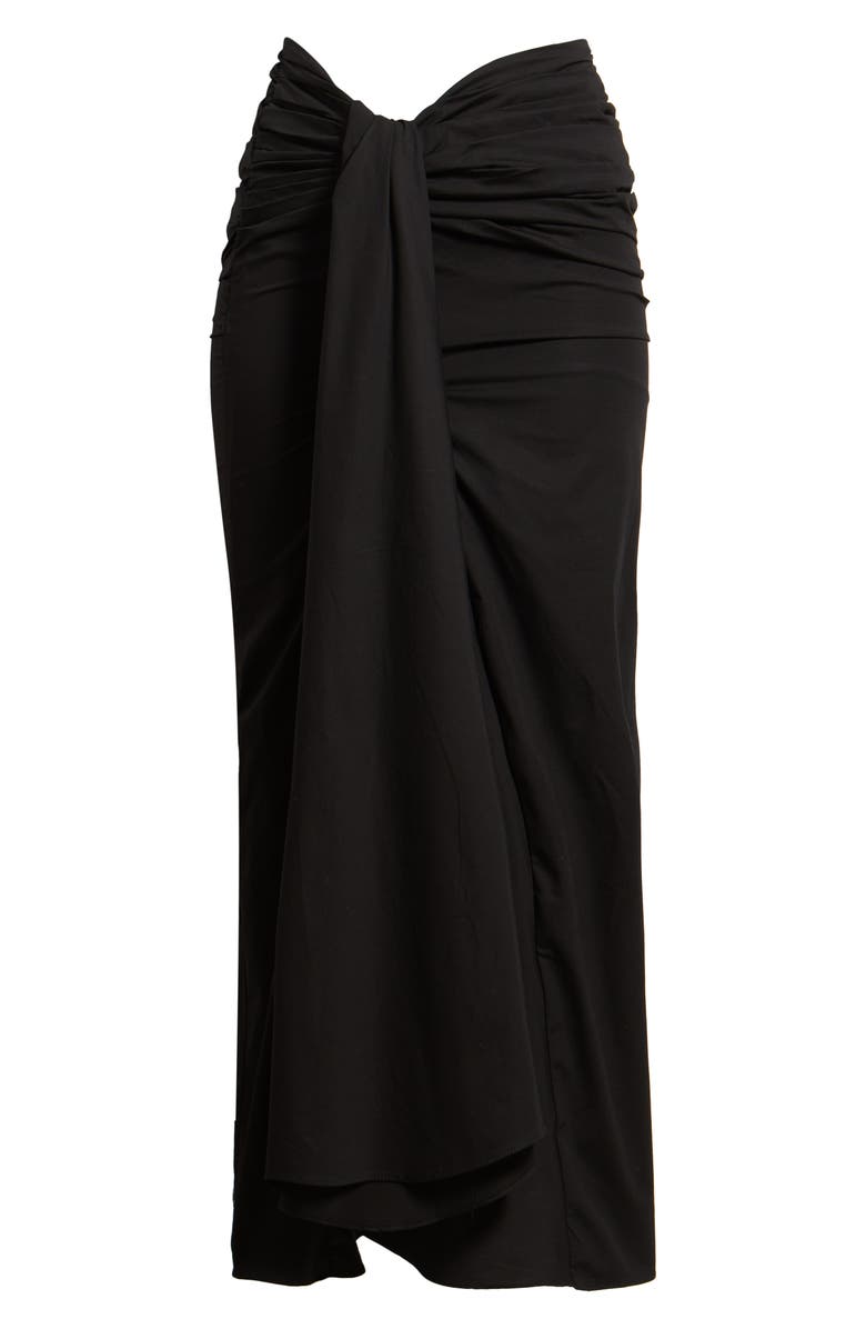 HOUSE OF CB April Ruched Stretch Cotton Evening Midi Skirt, Alternate, color, Black
