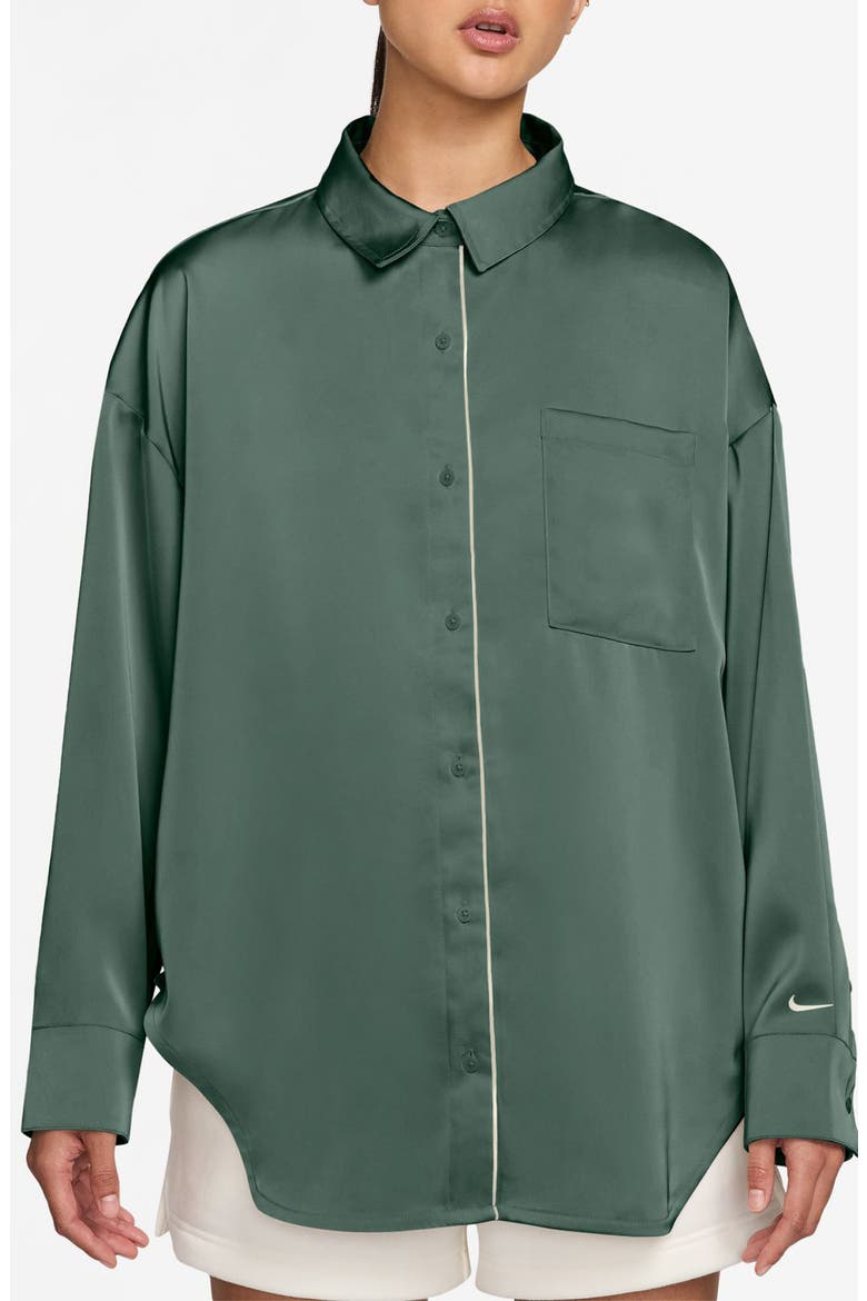 Oversize Satin Button-Up Top, Main, color, FIR/ SAIL