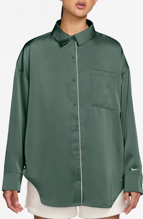 Oversize Satin Button-Up Top