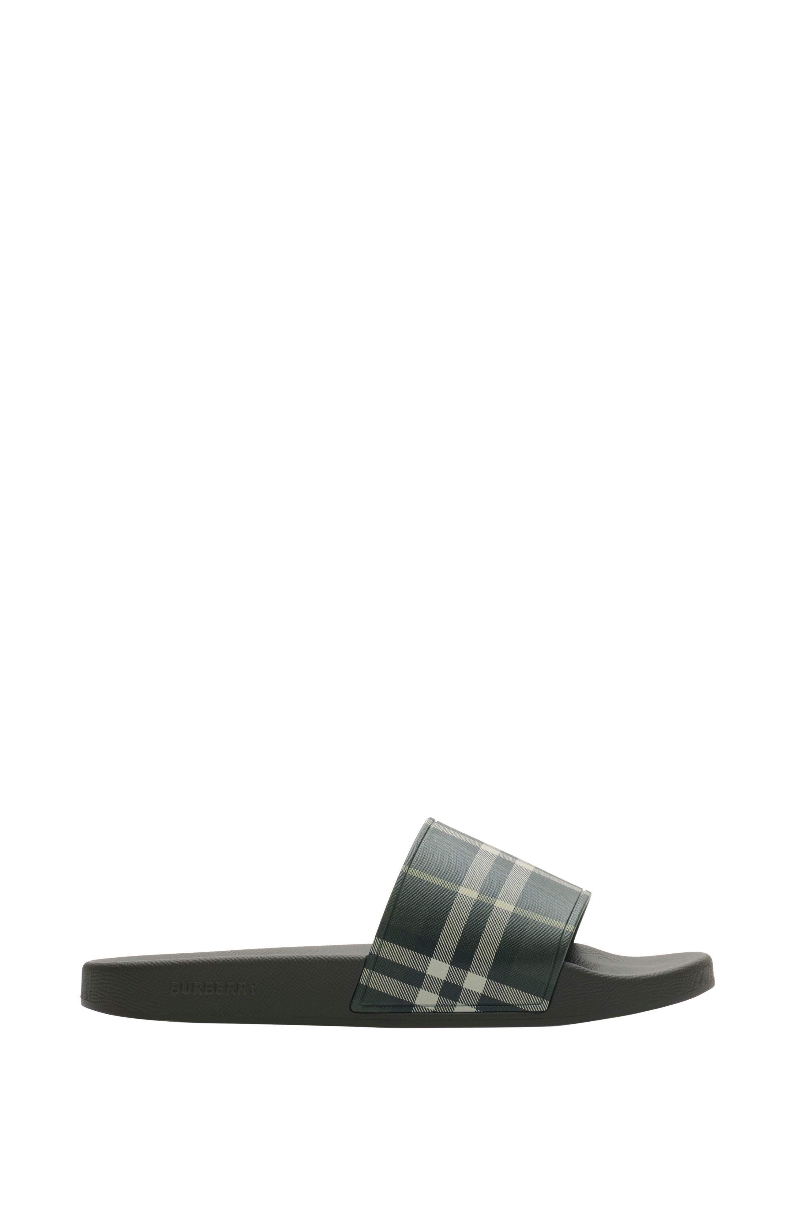 Burberry Check Slides, Main, color, Thicket Green