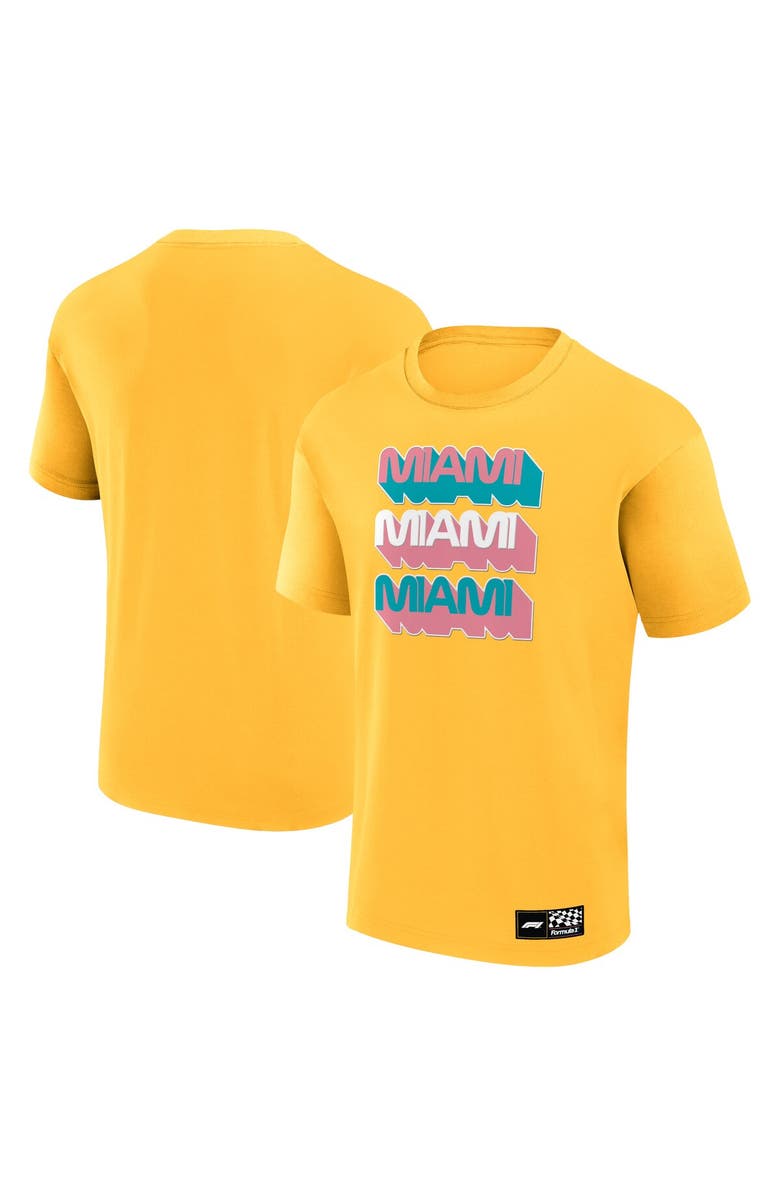 FANATICS Men's Fanatics Branded Yellow Formula 1 Miami Grand Prix Stacked Wordmark T-Shirt, Alternate, color, 