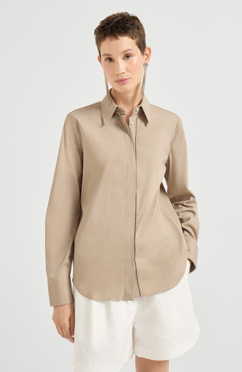 Brunello Cucinelli Stretch poplin shirt, Alternate, color, Beige
