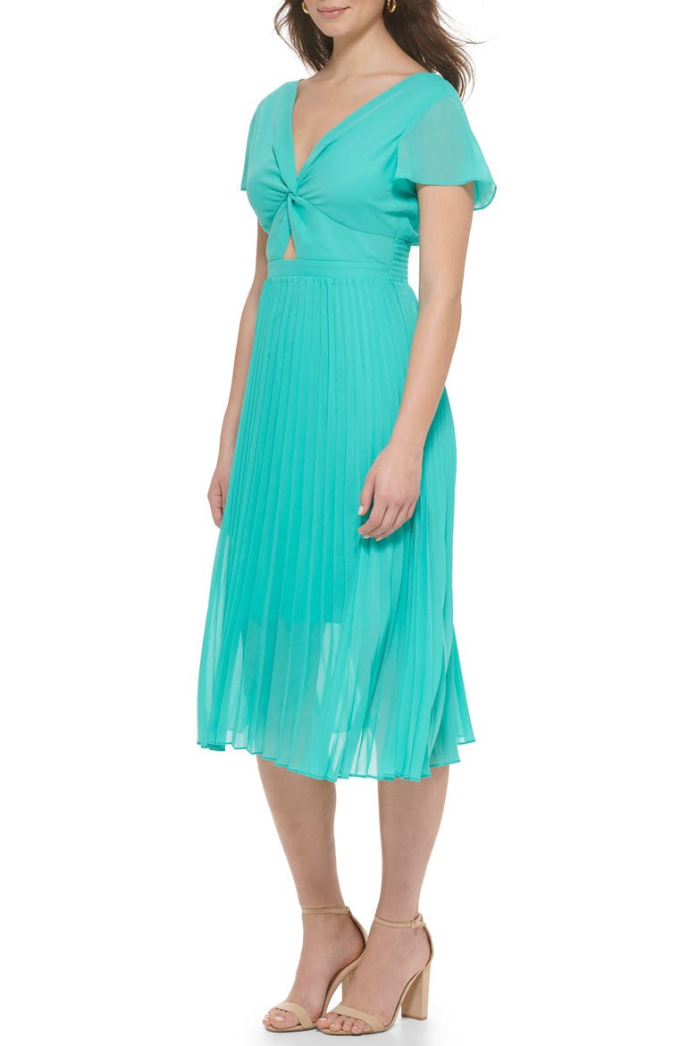 Pleated Chiffon Midi Dress, Alternate, color, AQUA SPRAY
