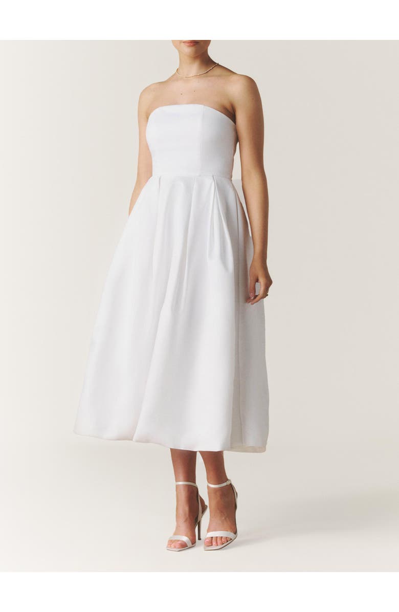 Six Stories Bandeau Bow Back Pleated Midi Dress, Alternate, color, White