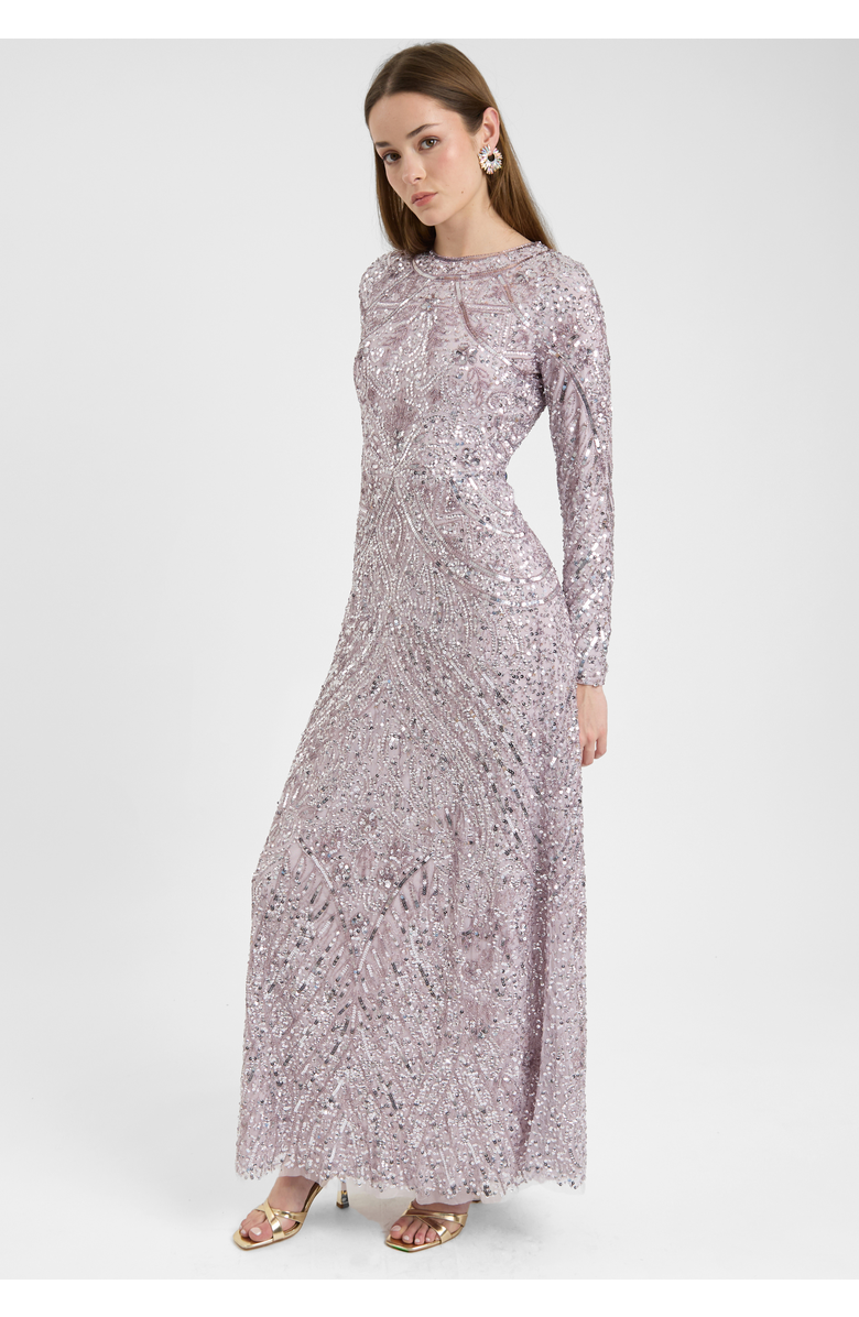 MARYISA Modest Embellished Allover Sequin Beaded Dress Maxi, Alternate, color, Lilac