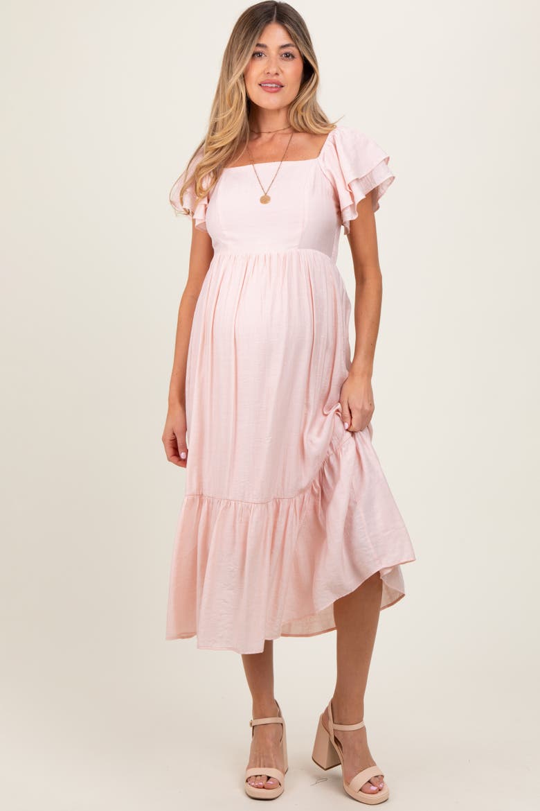 Flutter Sleeve Midi Dress, Alternate, color, Light Pink