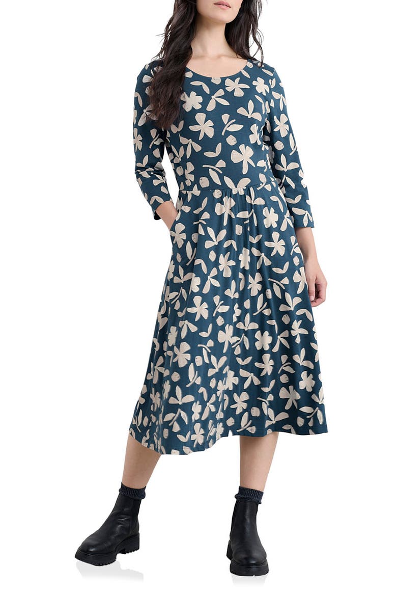 April Floral Stretch Organic Cotton Midi Dress, Main, color, ORGANIC SHAPES DARK LUGGER
