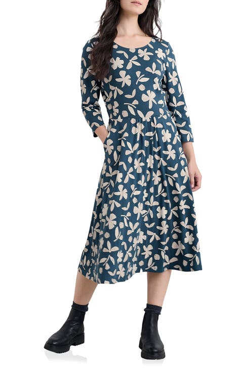 April Floral Stretch Organic Cotton Midi Dress