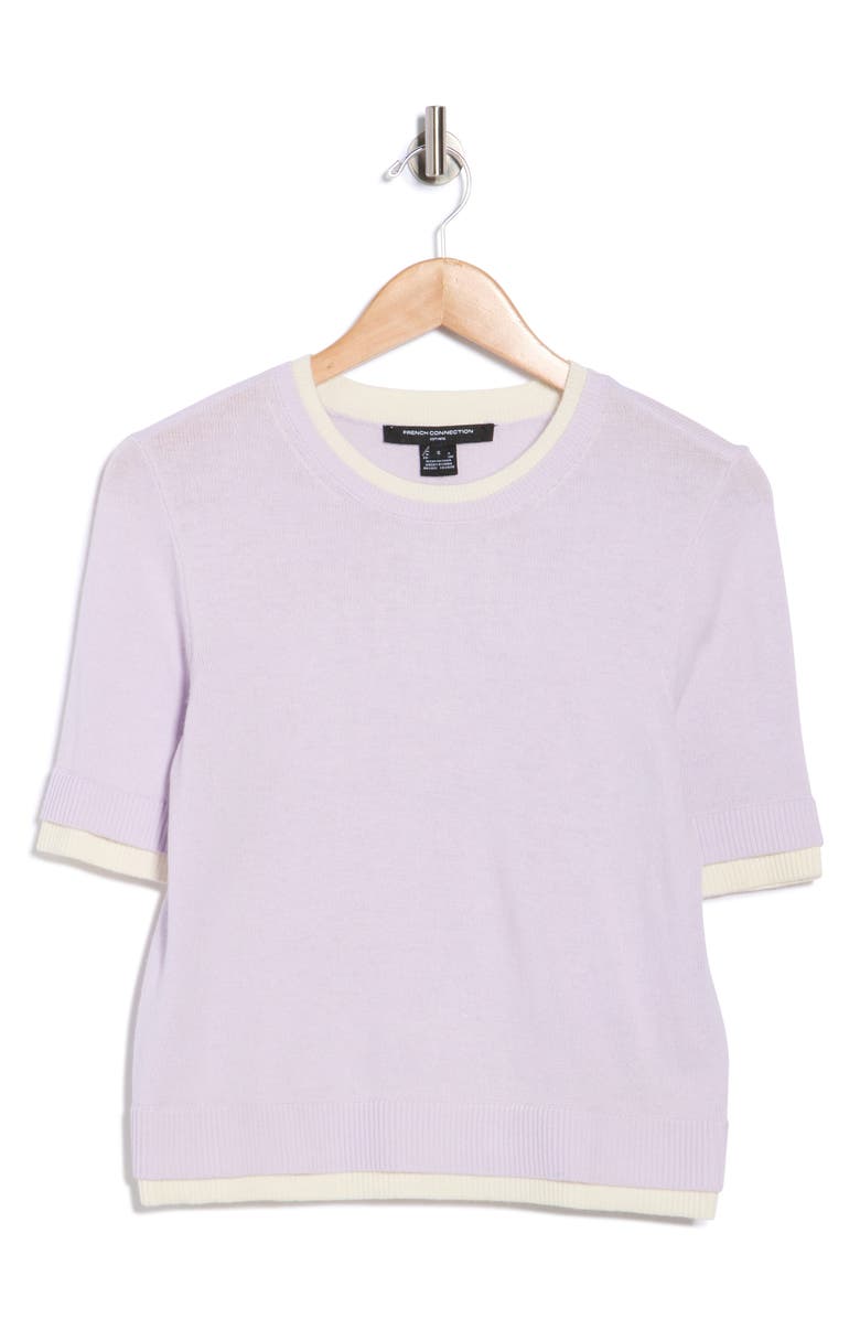 French Connection Layered Crewneck Short Sleeve Sweater, Main, color, Ice Lilac/ Cream