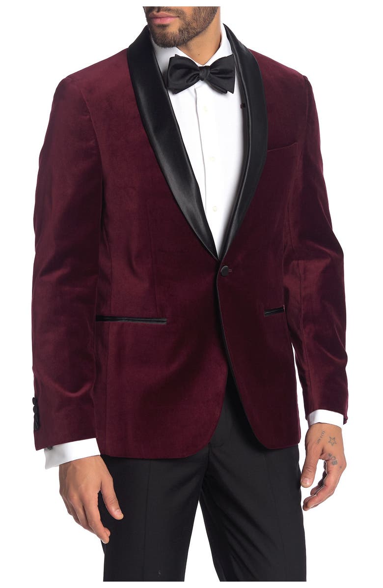 SAVILE ROW CO Burgundy Shawl Collar Single Button Velvet Suit Separate Sport Coat, Main, color, Burgundy