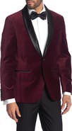 SAVILE ROW CO Burgundy Shawl Collar Single Button Velvet Suit Separate Sport Coat