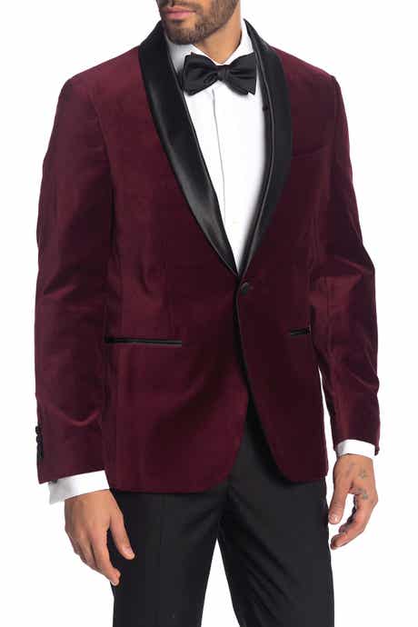 SAVILE ROW CO Burgundy Shawl Collar Single Button Velvet Suit Separate Sport Coat