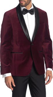 SAVILE ROW CO Burgundy Shawl Collar Single Button Velvet Suit Separate Sport Coat