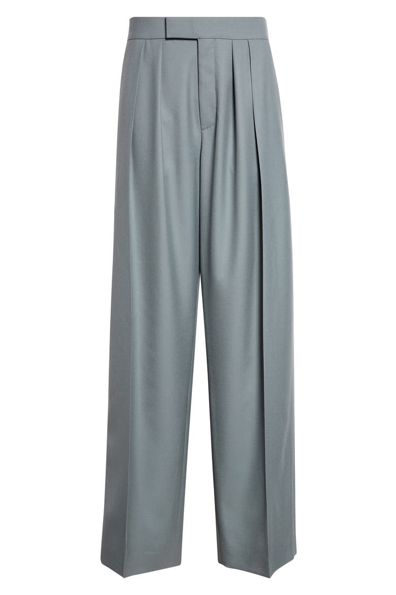 High Waist Wool Gabardine Tapered Cuff Wide Leg Pants, Alternate, color, URBAN GREY