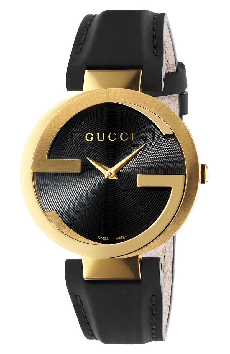 Gucci Interlocking G Leather Strap Watch, 37mm, Main, color, 