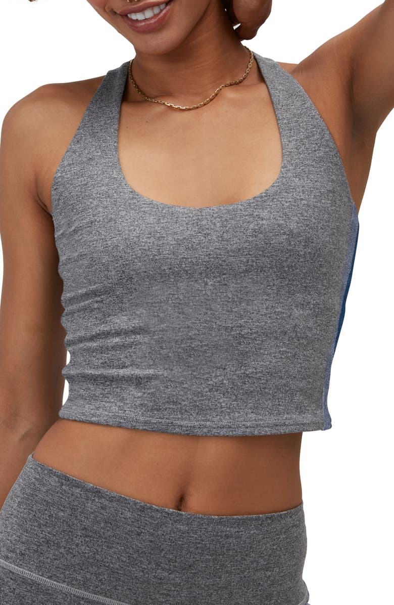 Spiritual Gangster Shaki Tech Heathered Longline Sports Bra, Main, color,