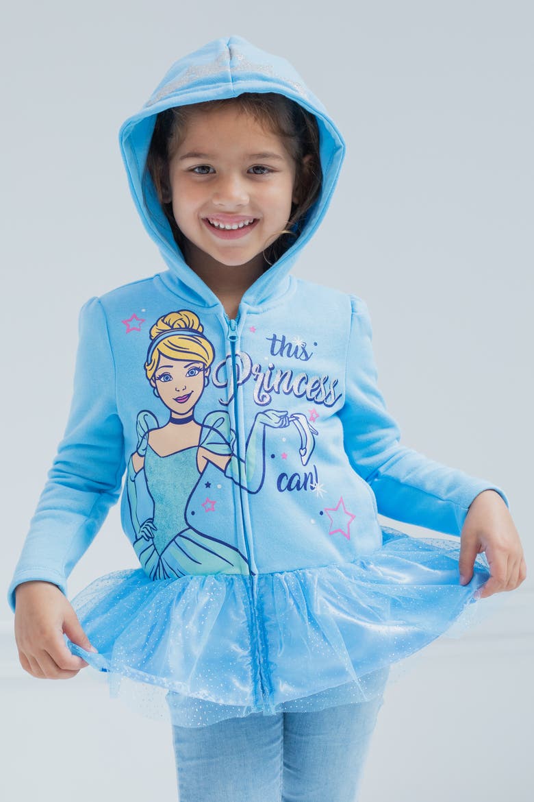 Princess Zip-Up Hooded Sweatshirt, Alternate, color, Cinderella Light Blue
