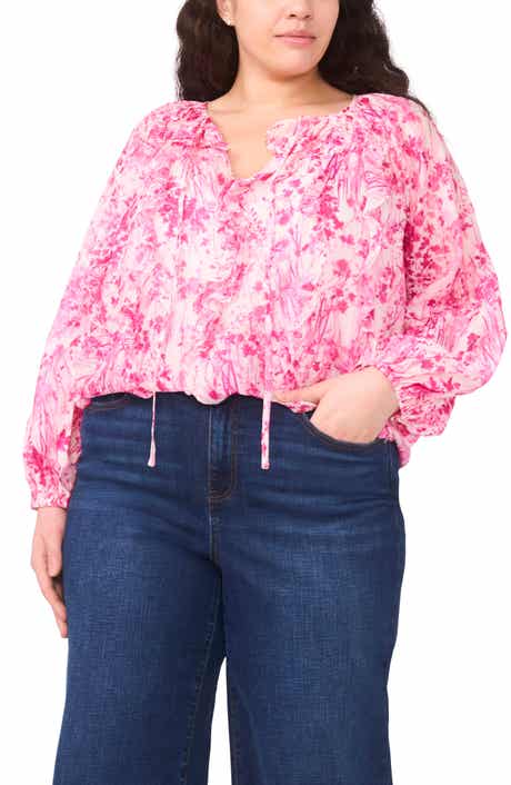 Tie Neck Ruffle Long Sleeve Top