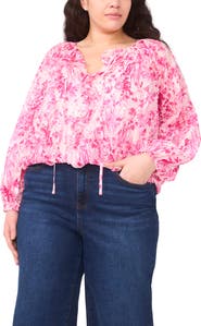 Halogen® Tie Neck Ruffle Long Sleeve Top