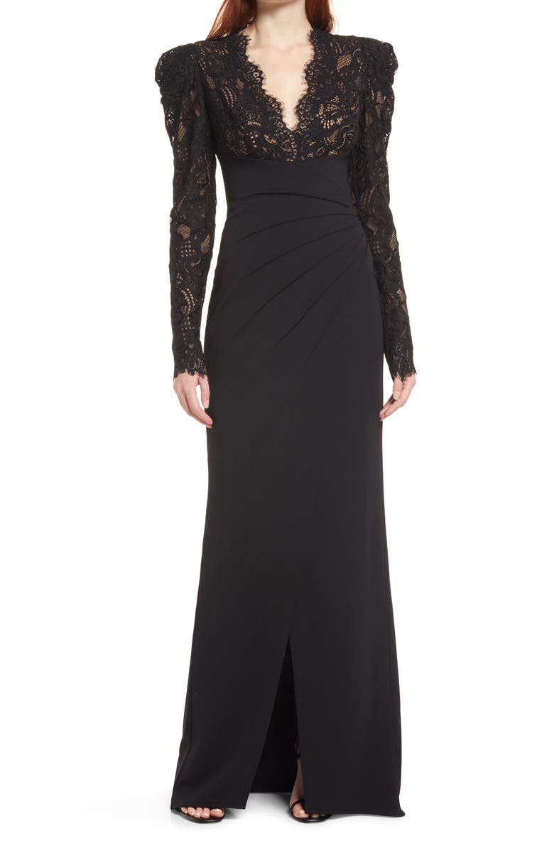 Tadashi Shoji Long Sleeve Scalloped Lace Crepe Dress, Main, color,