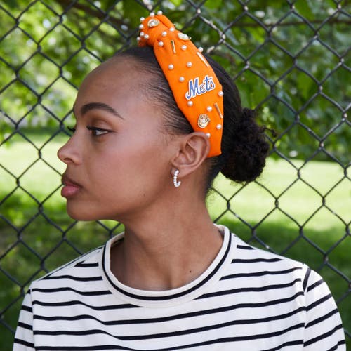 Lele Sadoughi Mlb Ny Mets Embellished Headband In Orange