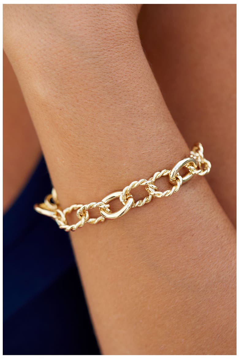 14k Gold Plate Link Bracelet, Main, color, YELLOW