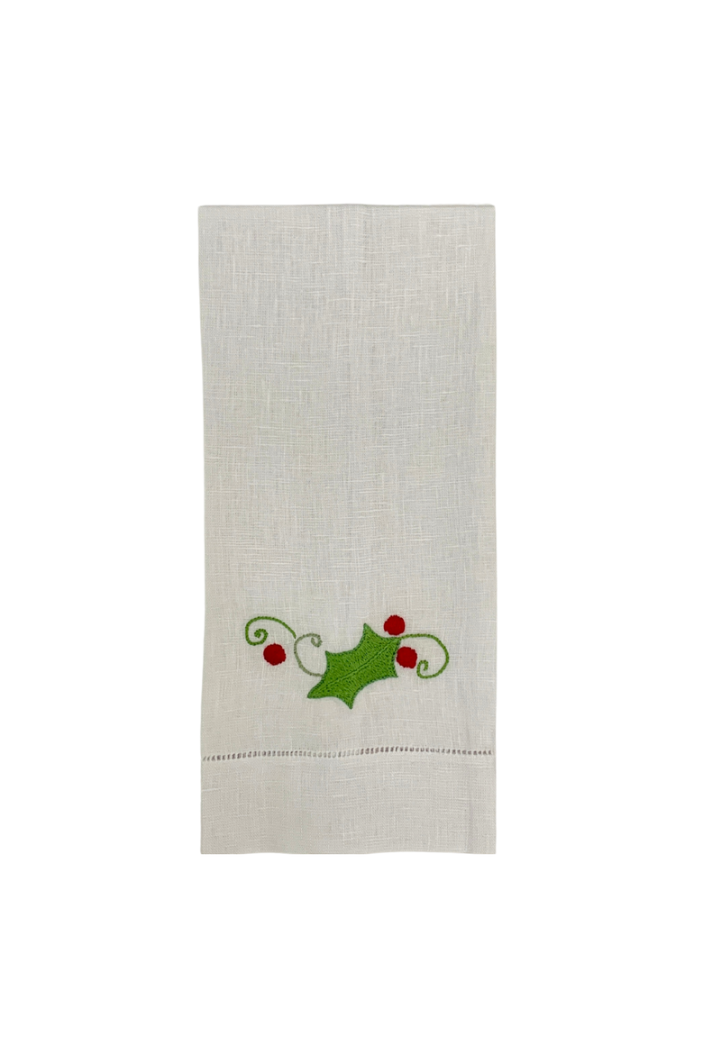 Holly Leaf Tea Towels, Main, color, Green