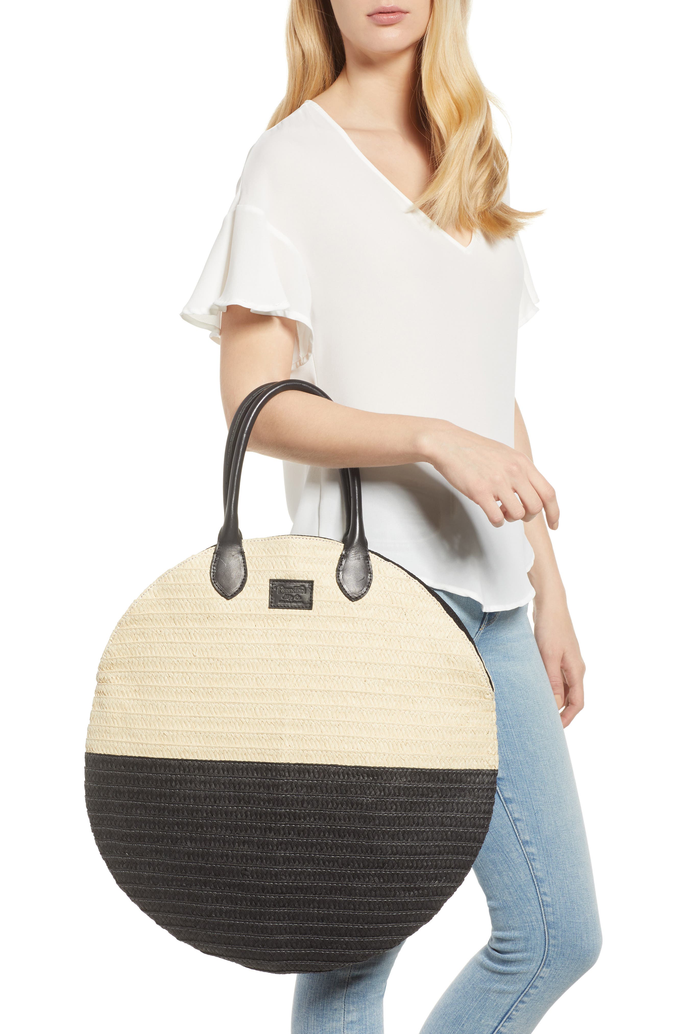Brixton Amalie Straw Circle Tote, Alternate, color, 