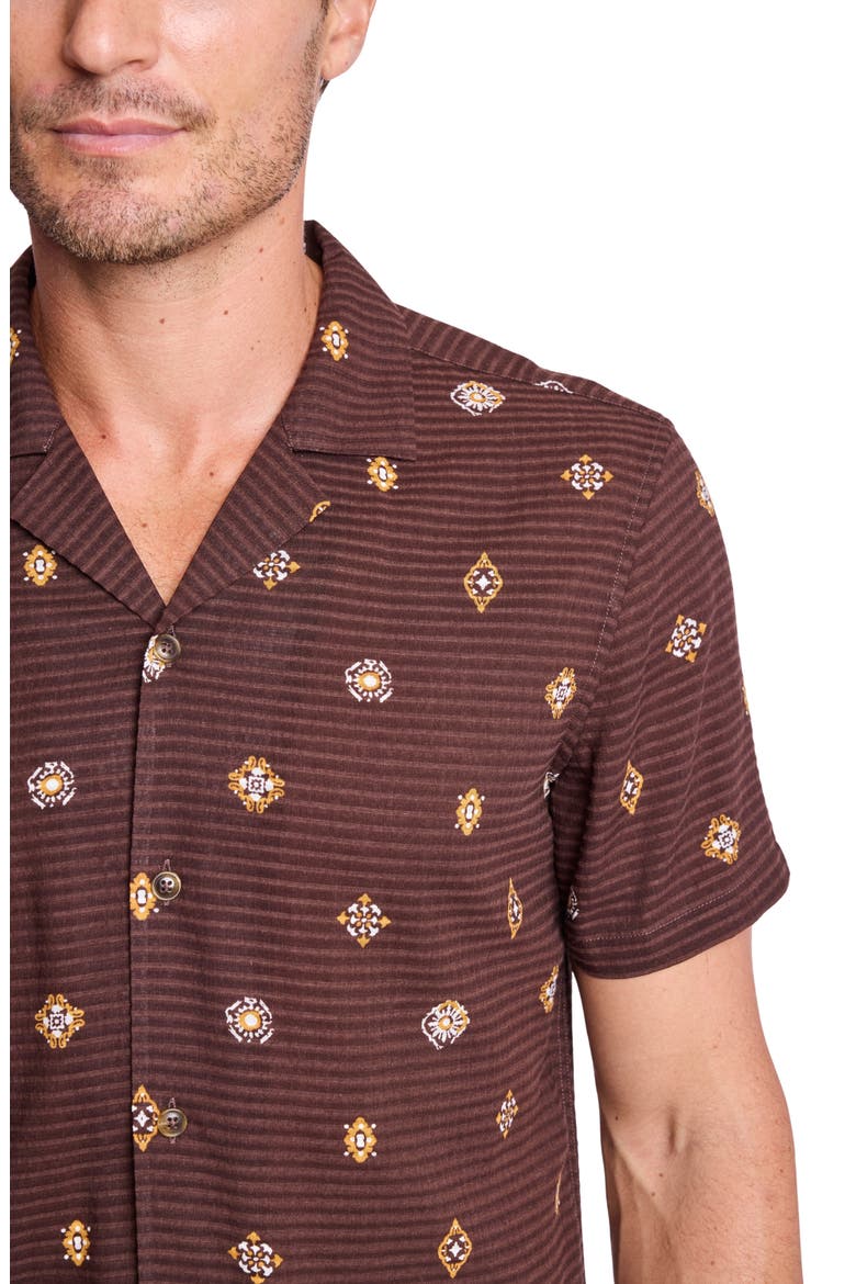 Ornate Cotton Blend Camp Shirt, Alternate, color, GOLDEN BROWN SEERSUCKER