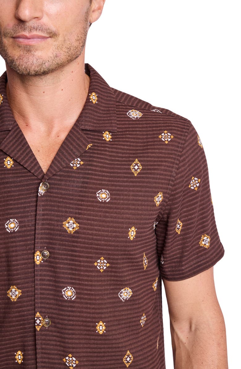 PAISLEY & GRAY Ornate Cotton Blend Camp Shirt, Alternate, color, Golden Brown Seersucker