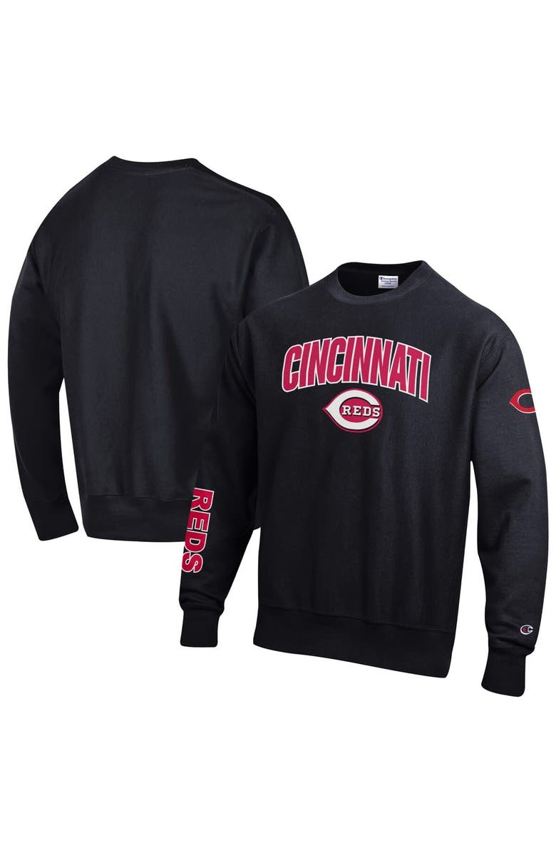 Champion Men's Champion  Black Cincinnati Reds Reverse Weave Chenille Sweatshirt, Main, color, Black