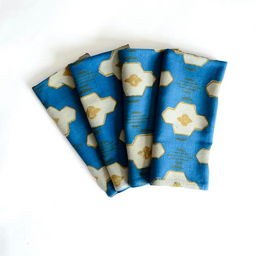 Ichcha Modern Block Print Cloth Napkins In Blue
