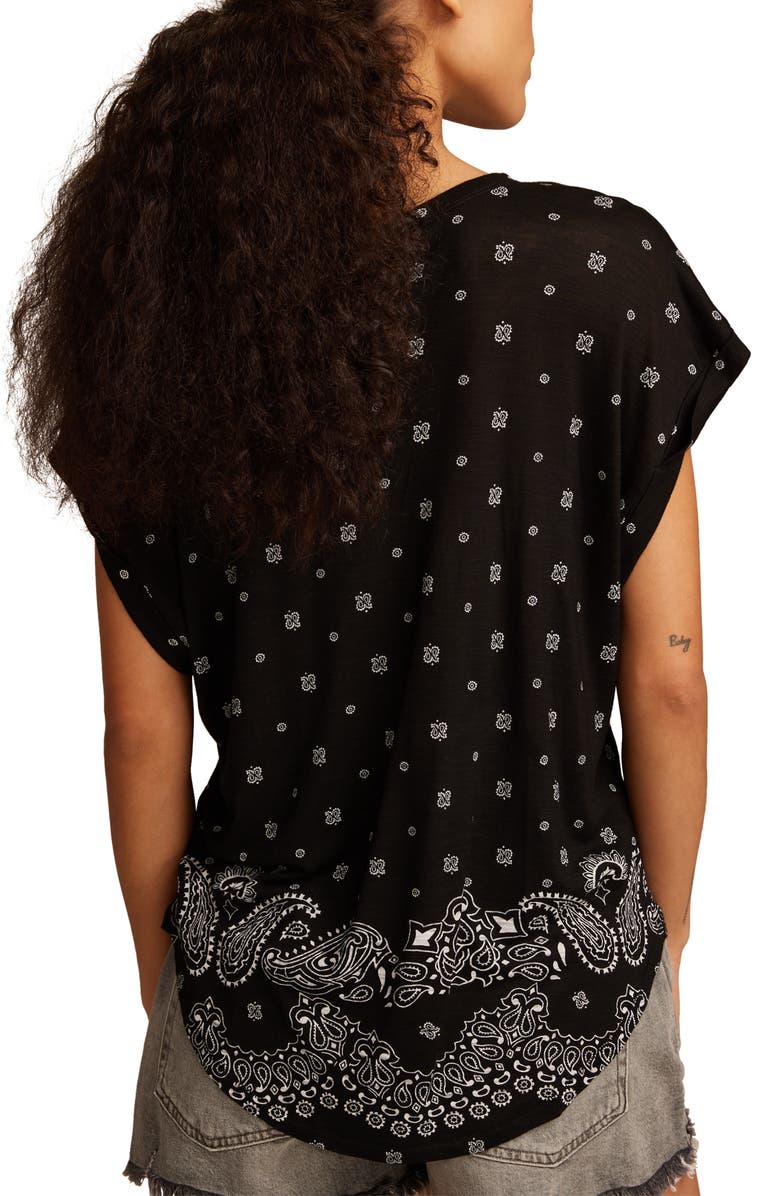 Lucky Brand Abstract Floral Short Sleeve Knit Top, Alternate, color, Black Combo