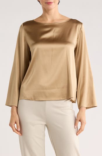Eileen Fisher Stretch Silk Top In Brown