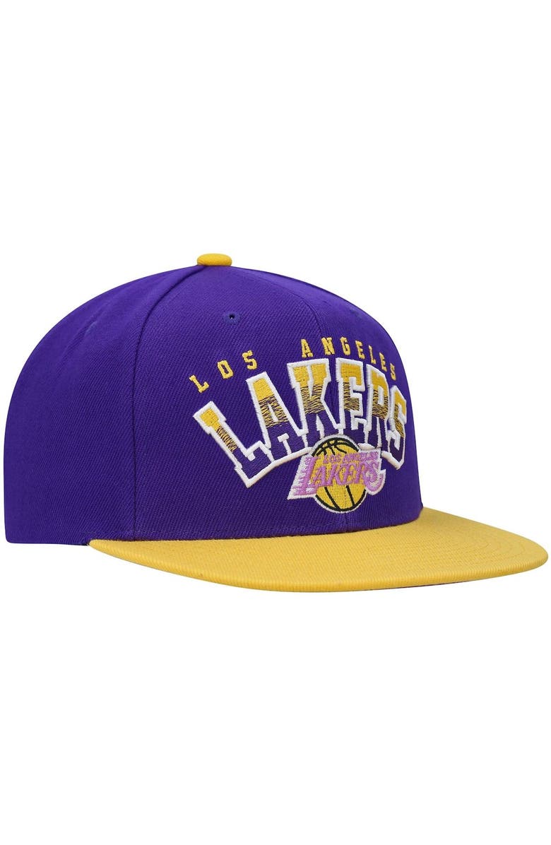 Mitchell & Ness Men's Mitchell & Ness Purple/Gold Los Angeles Lakers Hardwood Classics Gradient Wordmark Snapback Hat, Alternate, color,