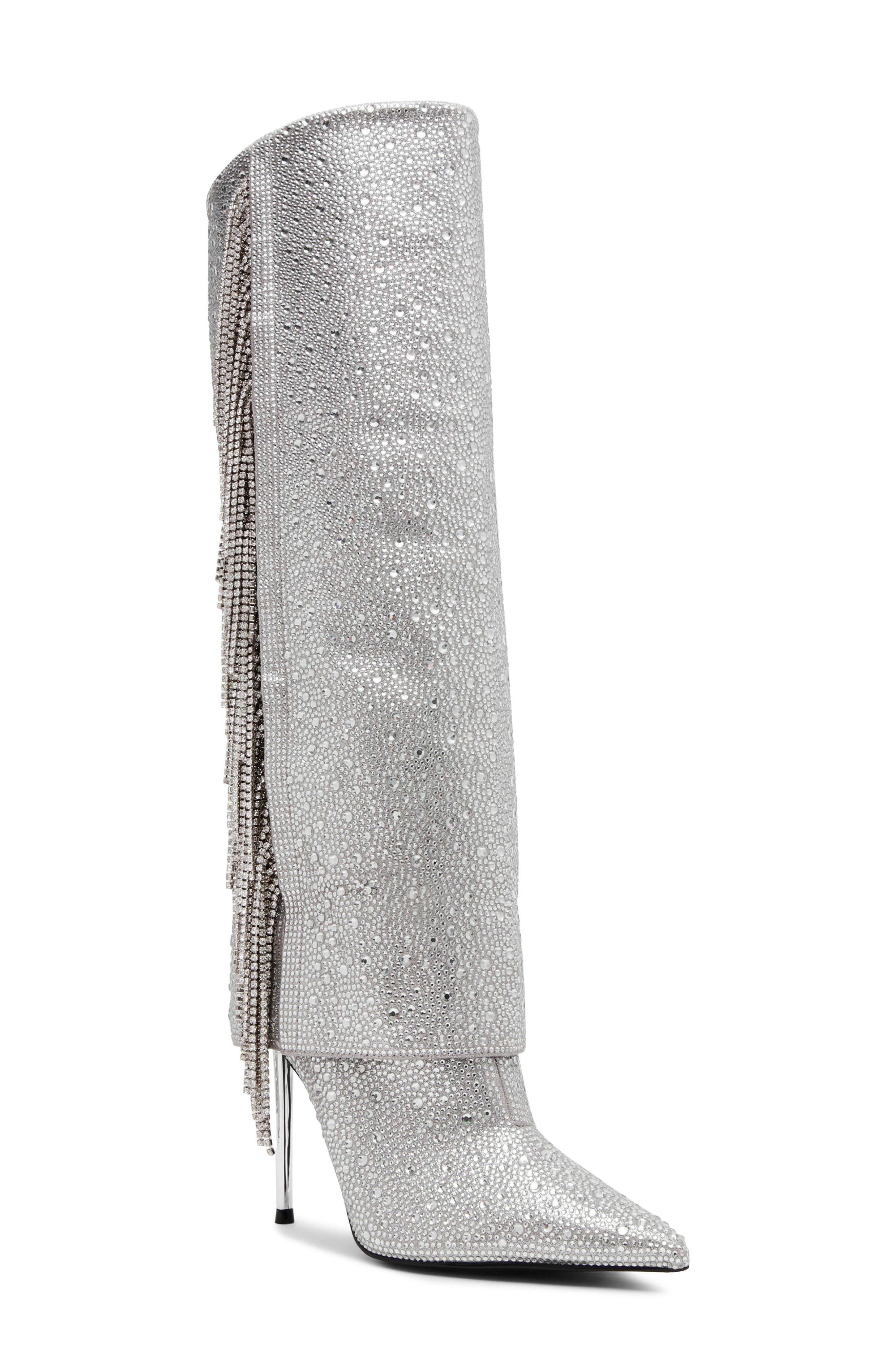 Steve Madden Sanya Rhinestone Fringe Knee High Boot, Main, color, 