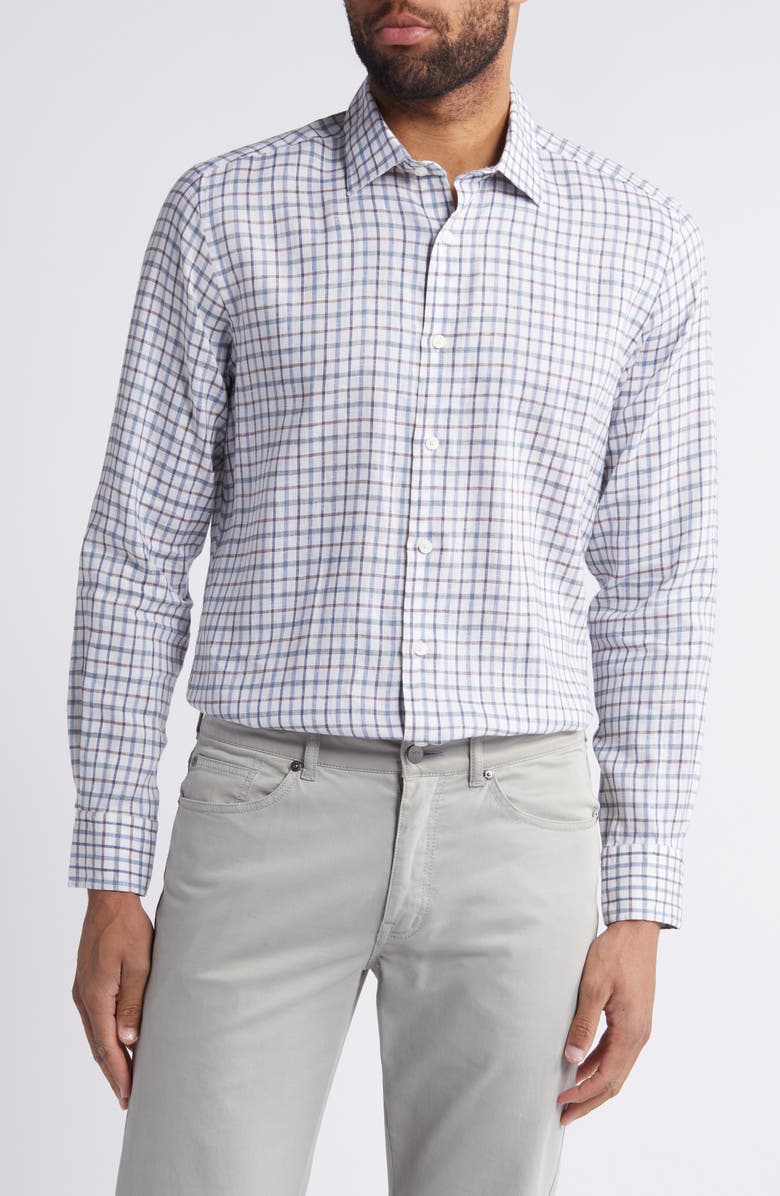 Scott Barber Tattersall Check Linen Twill Button-Up Shirt, Main, color,