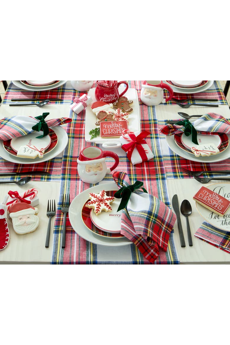 Linen Table Runner - Stewart Plaid, Alternate, color, White