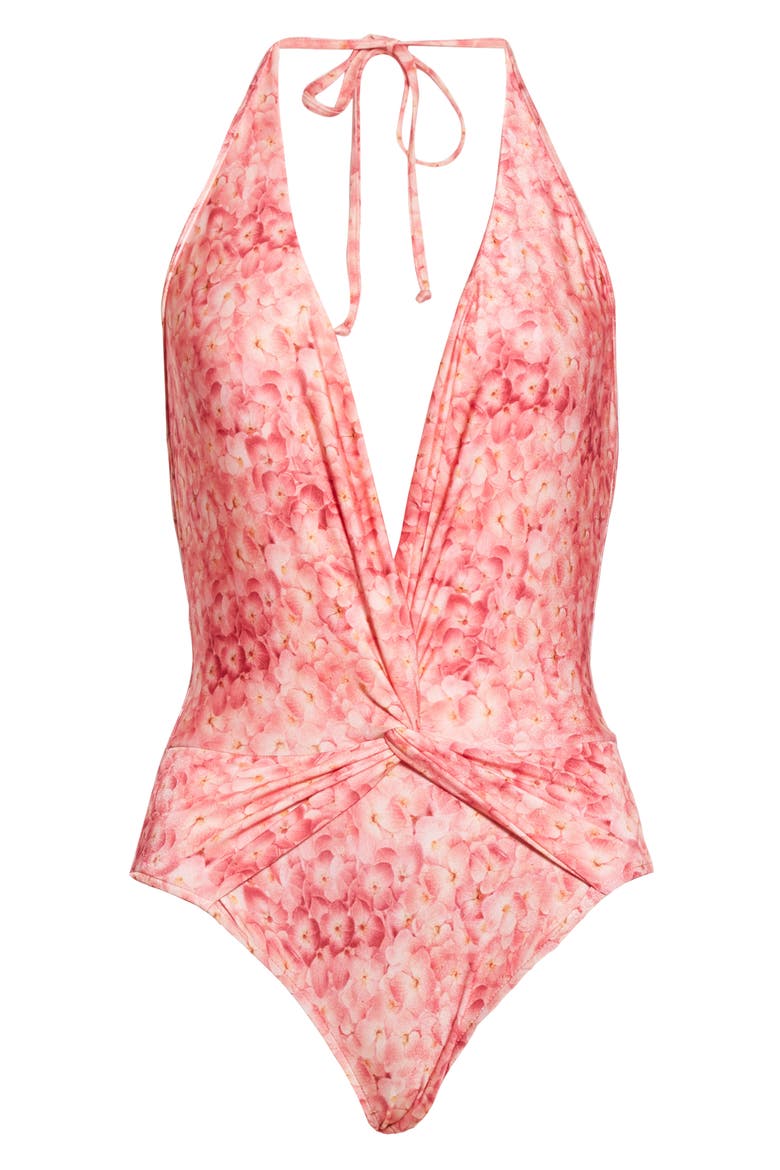 Floral One-Piece Halter Swimsuit, Alternate, color, HYDRANGEA
