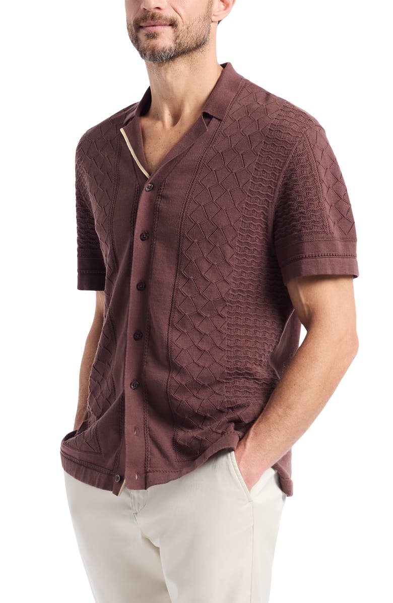 Robert Graham Delmar Short Sleeve Cotton Pointelle Button-Up Sweater, Alternate, color, 