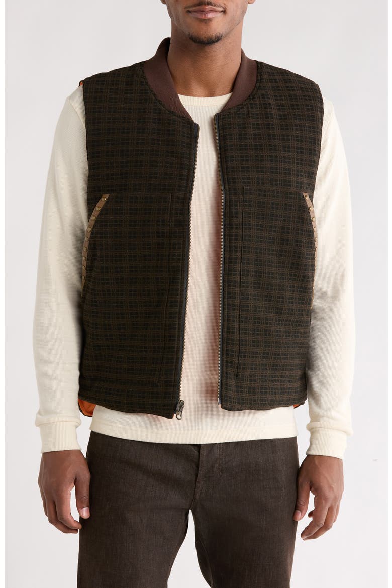 Horns Studded Zip Vest, Main, color, BROWN PLAID