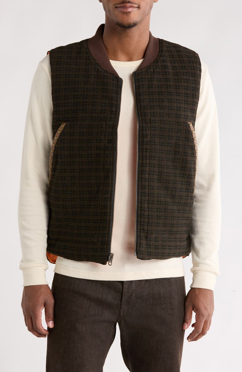 PLEASURES Horns Studded Zip Vest, Main, color, Brown Plaid