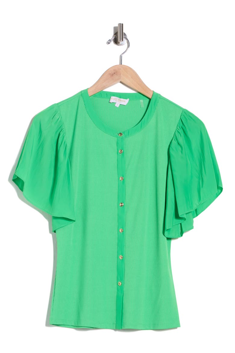 Colette Mixed Media Flutter Sleeve Top, Alternate, color, TROPIC GREEN