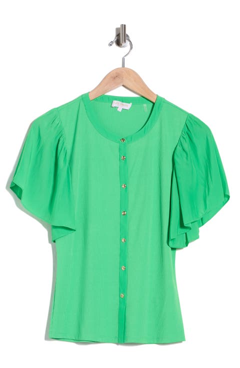 Colette Mixed Media Flutter Sleeve Top
