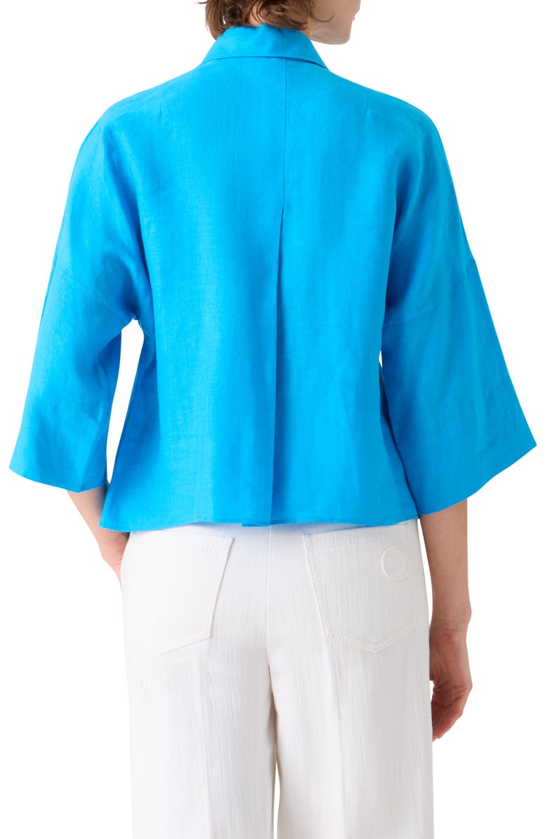 Akris punto Crop Washed Linen Shirt, Alternate, color, Turquoise