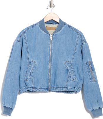 BLANKNYC Faux Shearling Lined Denim Bomber Jacket