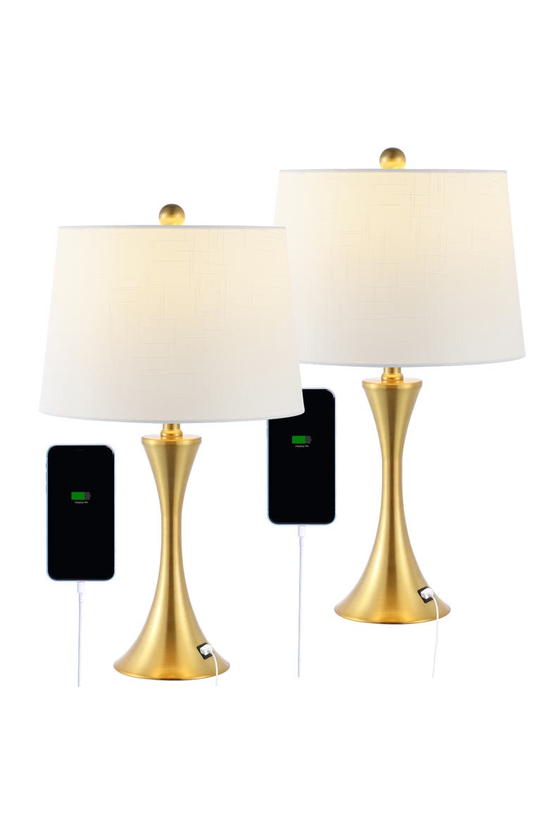 Bennett Modern Glam Iron Hourglass LED Table Lamp with USB Charging Port, Alternate, color, Brass Gold