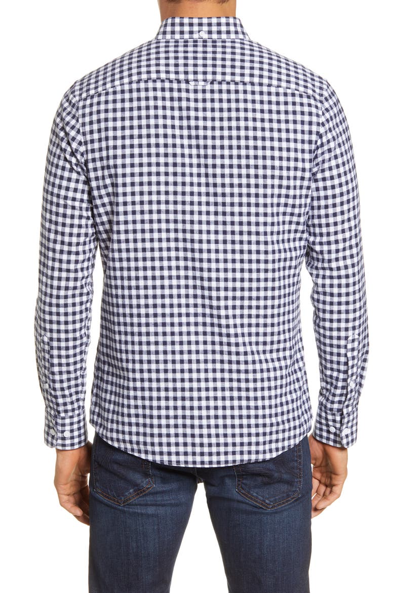1901 Heather Gingham Linen Blend Slim Fit Sport Shirt, Alternate, color, BLUE ESTATE WHITE GINGHAM